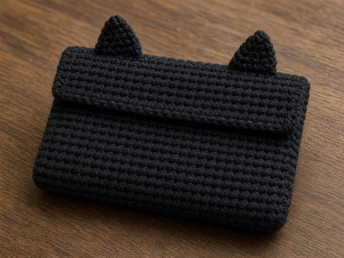 Two small black ears on the top fold of the wallet