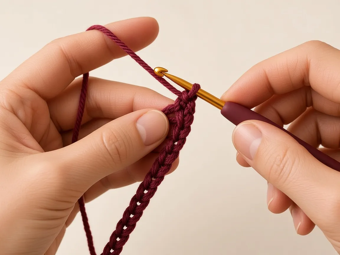 Hands making a burgundy foundation chain