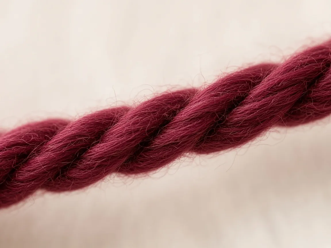 A close view of burgundy yarn plies