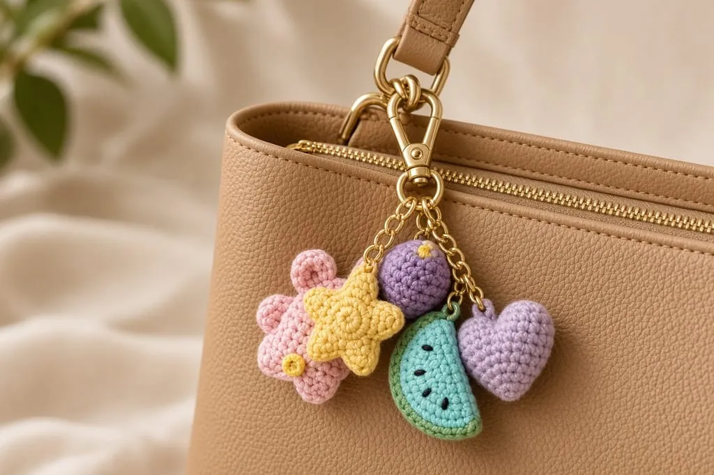 Charms hanging from a handbag