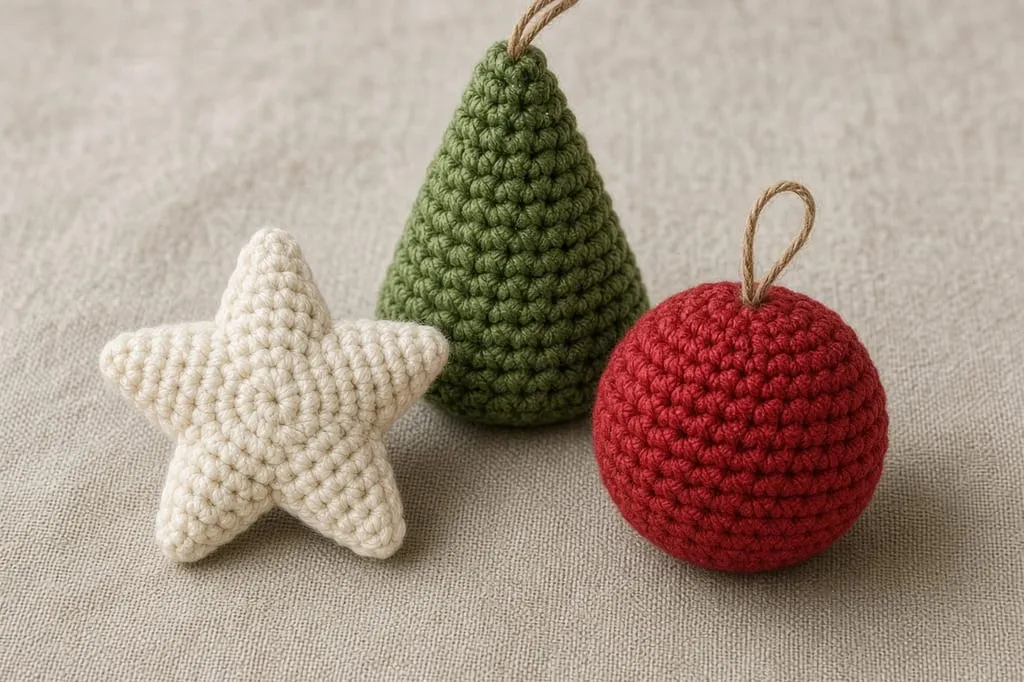 A star, a small tree, and a round ornament