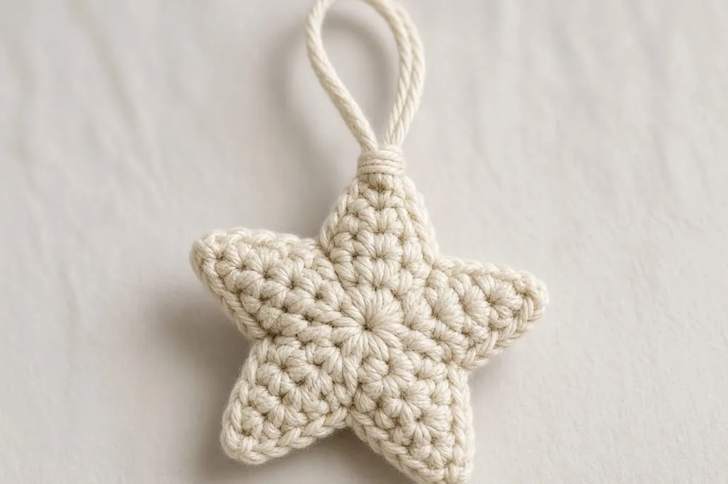 A yarn loop sewn to the top of a star