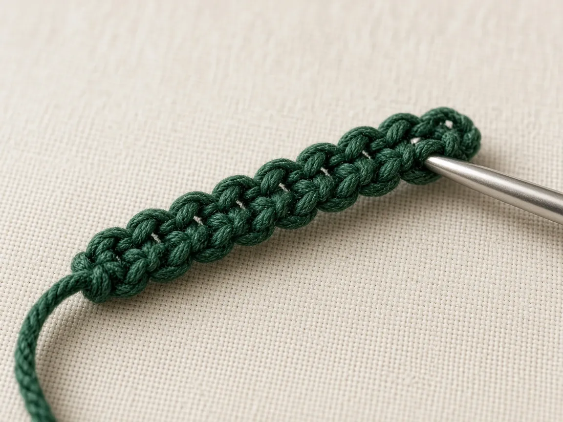 A forest-green foundation chain on a hook