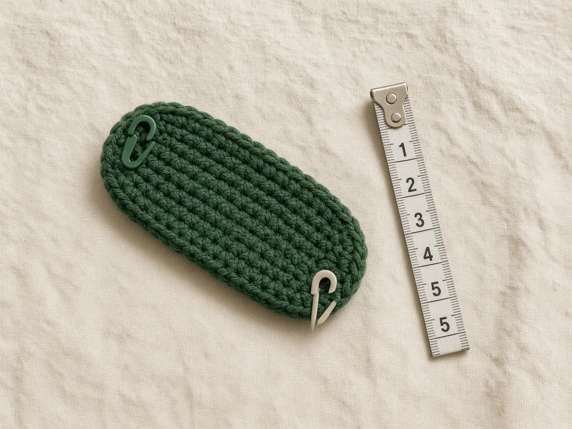 The green oval base with markers at both rounded ends and a tape beside it