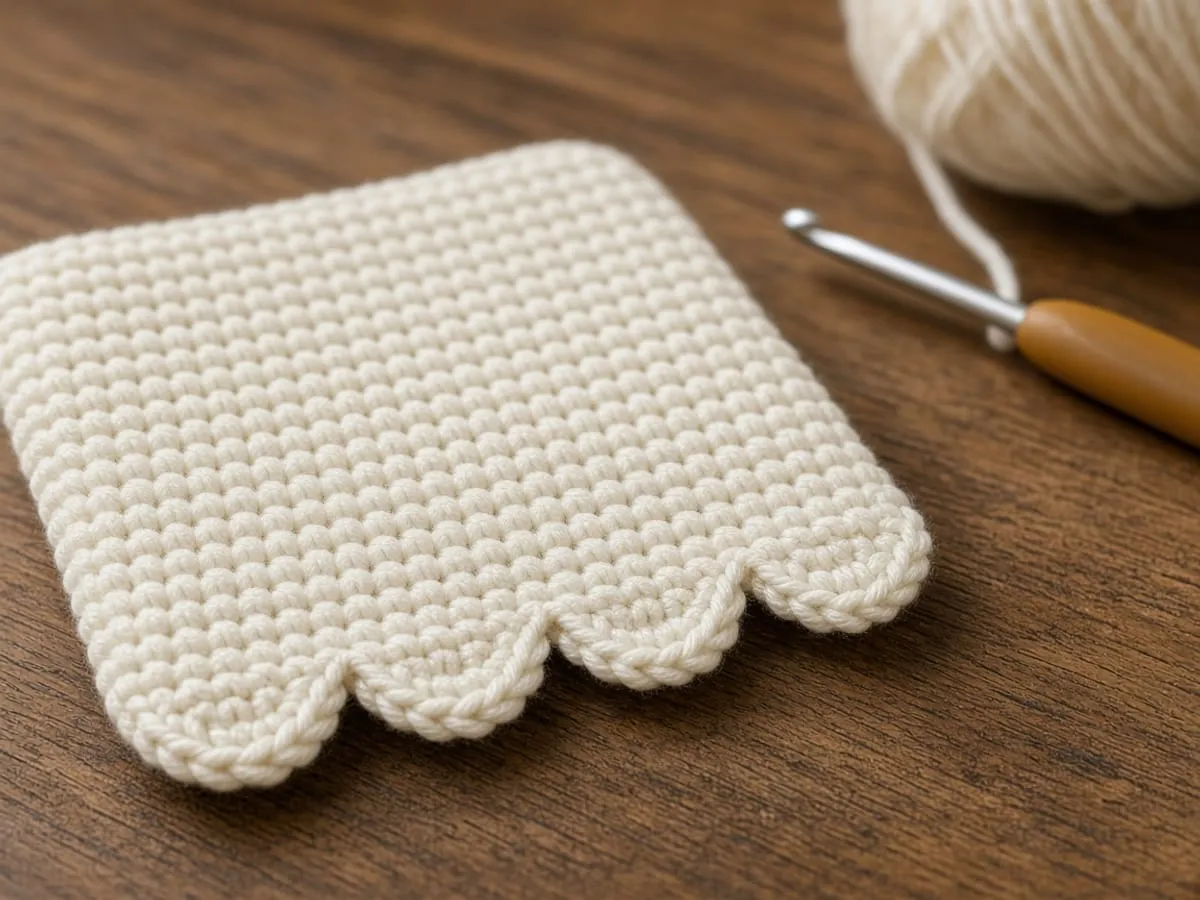The hem edging, four scallops across the bottom