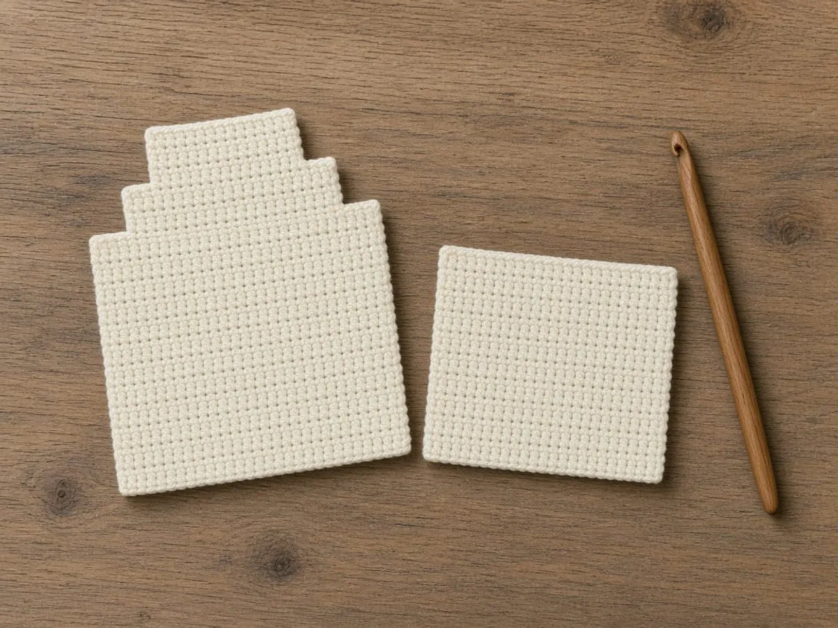 The two cream panels before joining: a taller back with a stepped top, and a shorter front