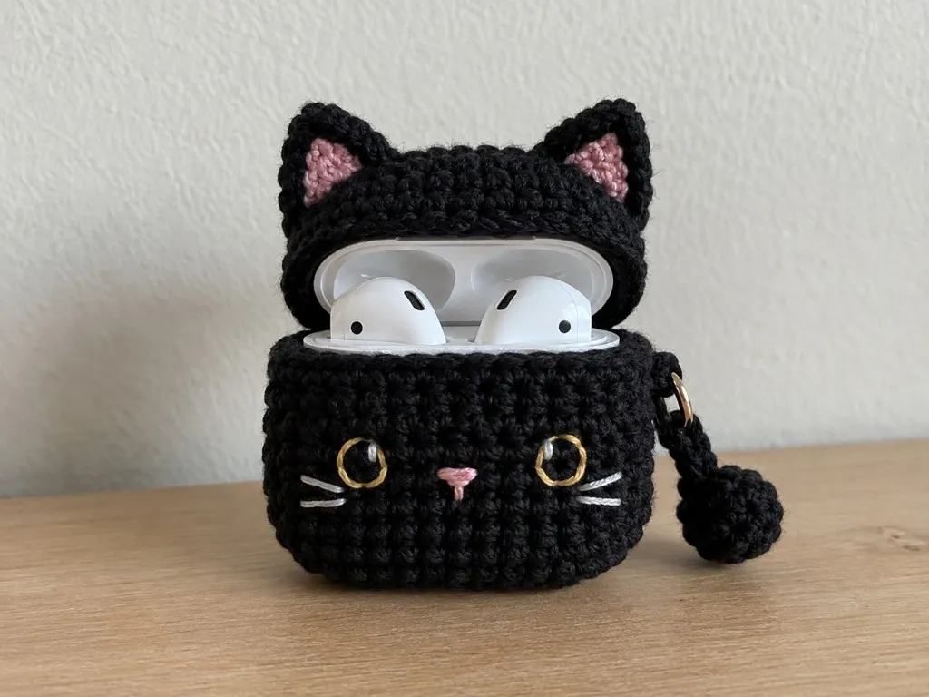 Halloween Crochet AirPods Case: Black Cat Pattern