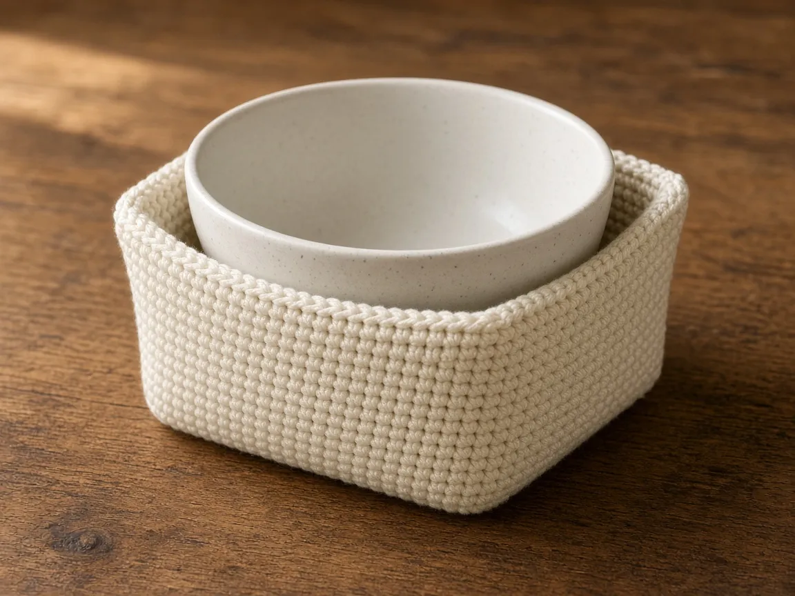 The cozy on a table with a plain bowl set inside