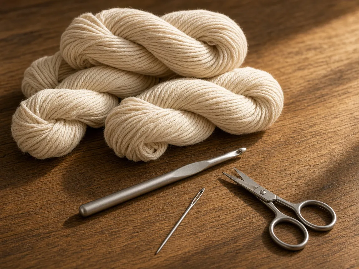 Worsted cotton, a hook, and a yarn needle