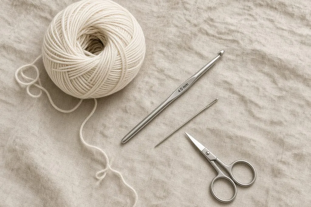 Cream yarn and a hook