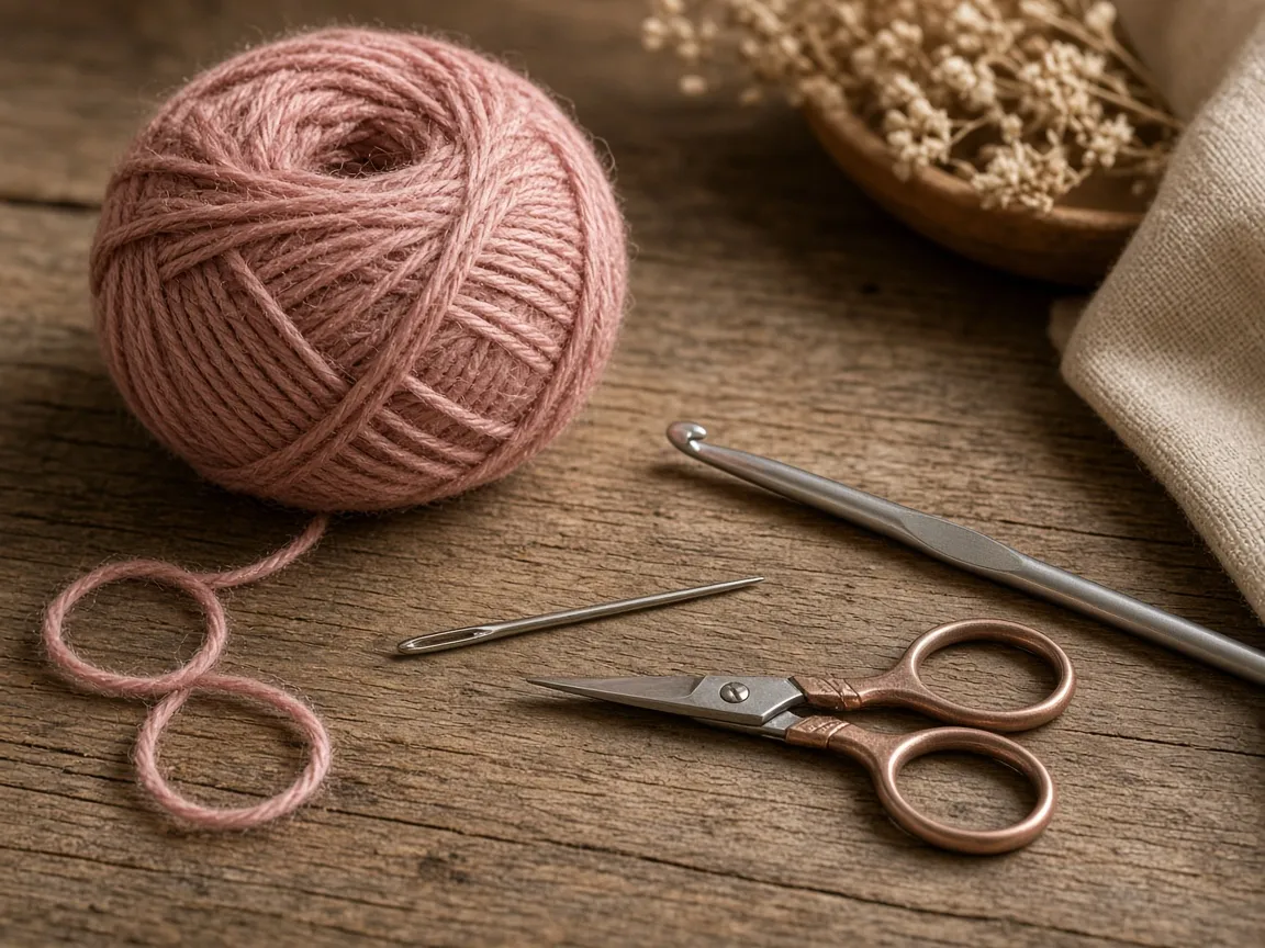Worsted cotton, a hook, and a short crochet chain for a tie