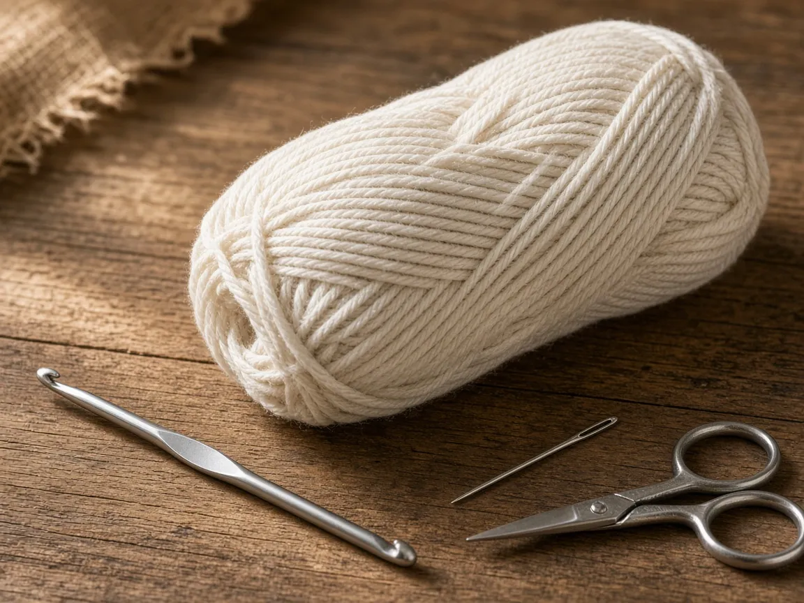 Natural cotton yarn, a hook, and a yarn needle