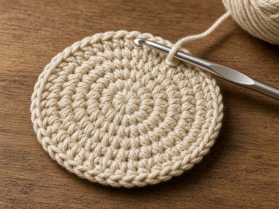 A flat cotton circle in single crochet