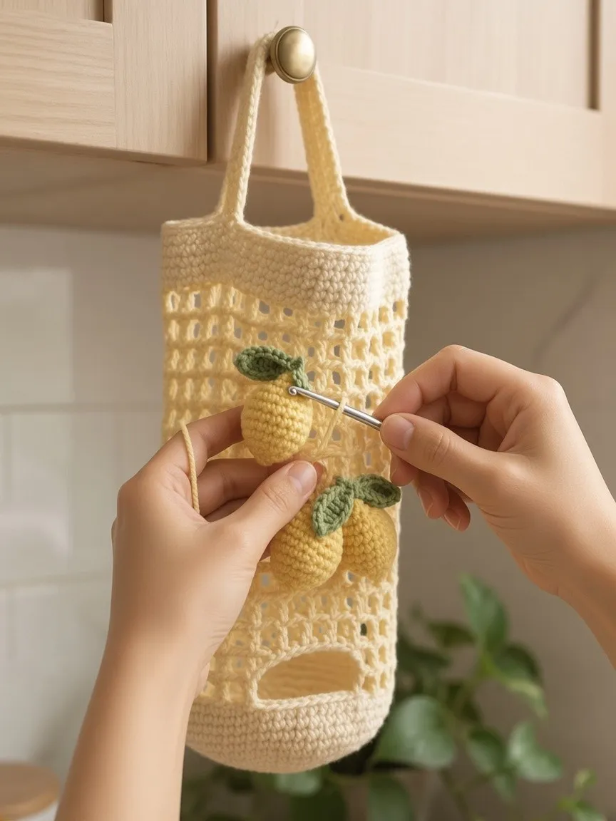 Three lemons placed on the pale yellow mesh holder above the front oval