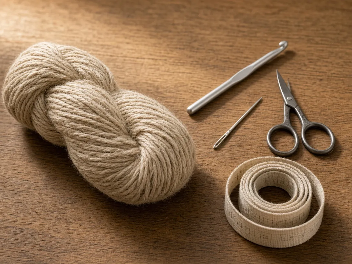 Worsted yarn, a hook, and a tape measure