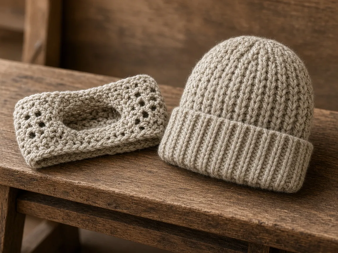 The ear warmer next to a beanie