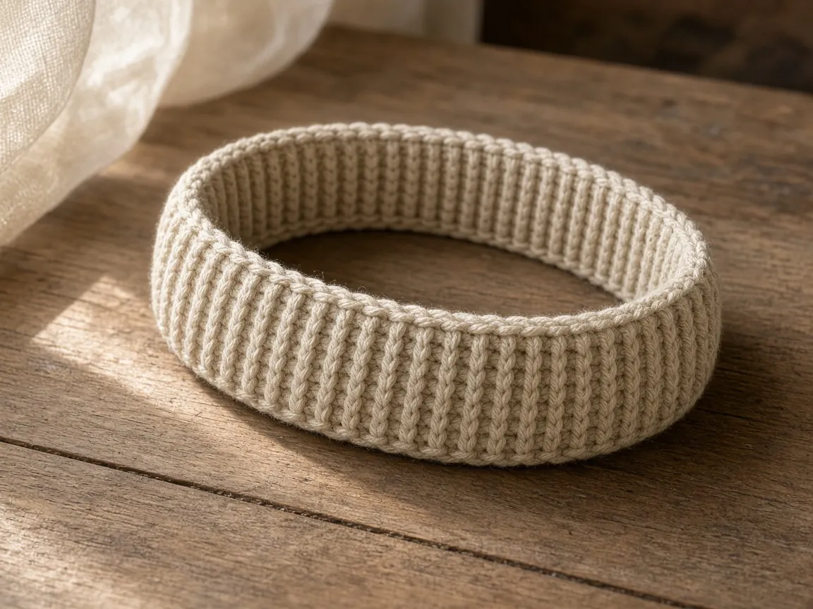 An oatmeal crochet ear warmer headband