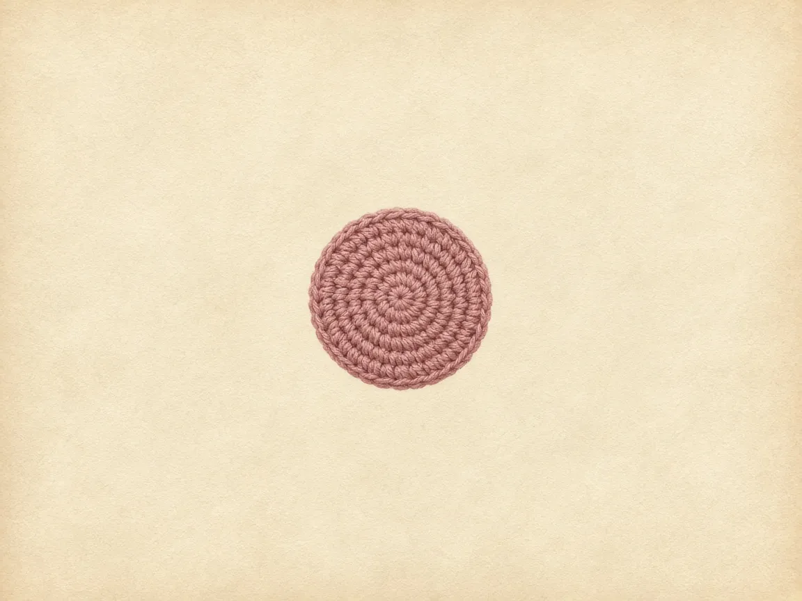 A flat dusty-rose crochet circle