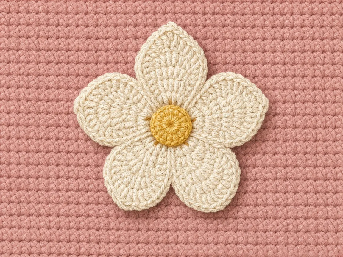 Five cream petals sewn on the pink sleeve