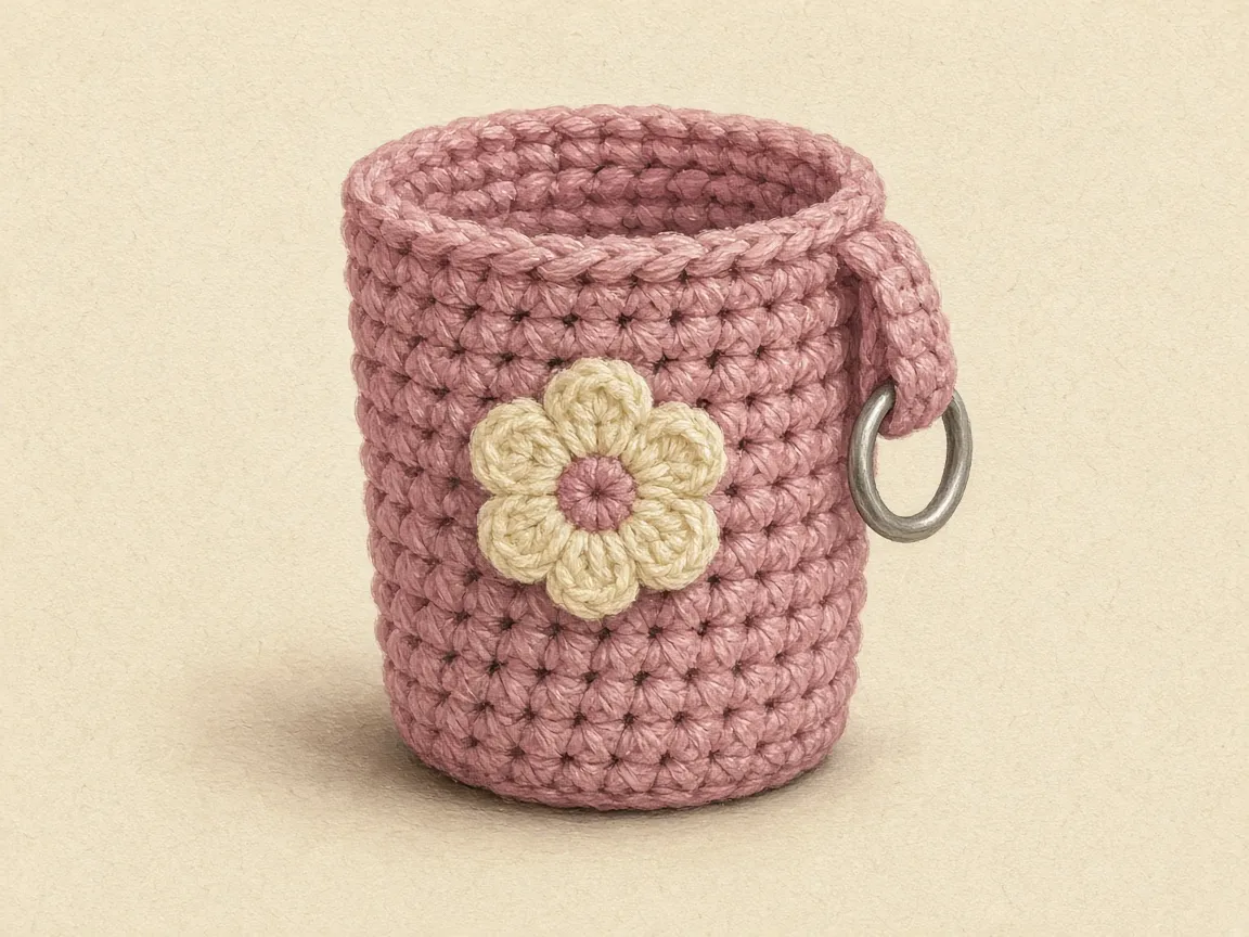 The finished lipstick holder from the front, with a flower and a ring