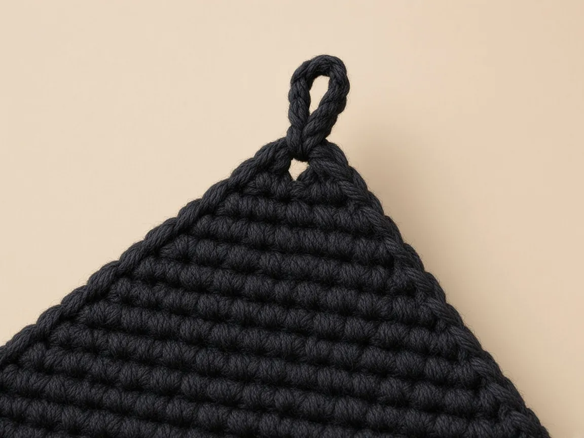 The chain loop starts at the point and returns to that same stitch.
