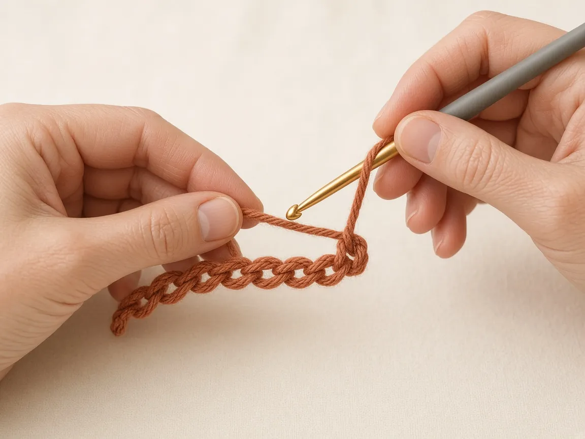 Hands making a terracotta foundation chain