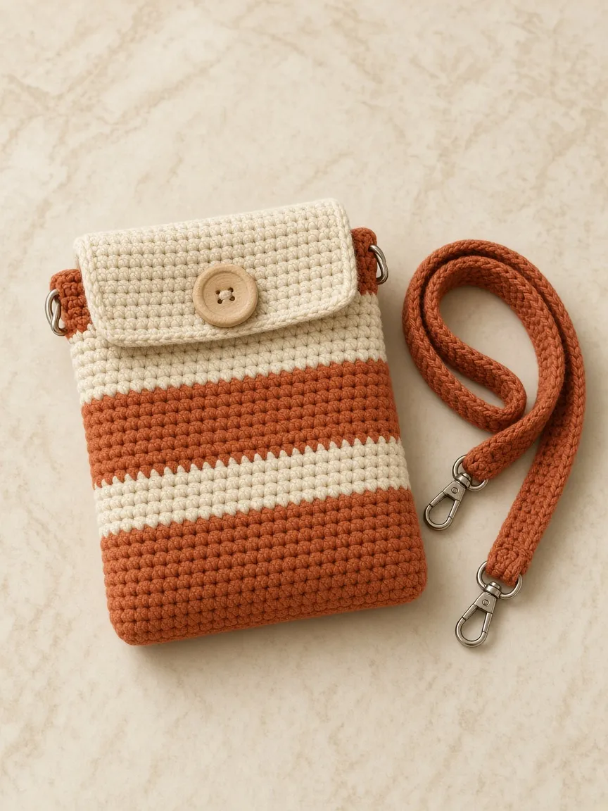 Striped Crochet Phone Bag: Free Crossbody Pattern With Button Flap
