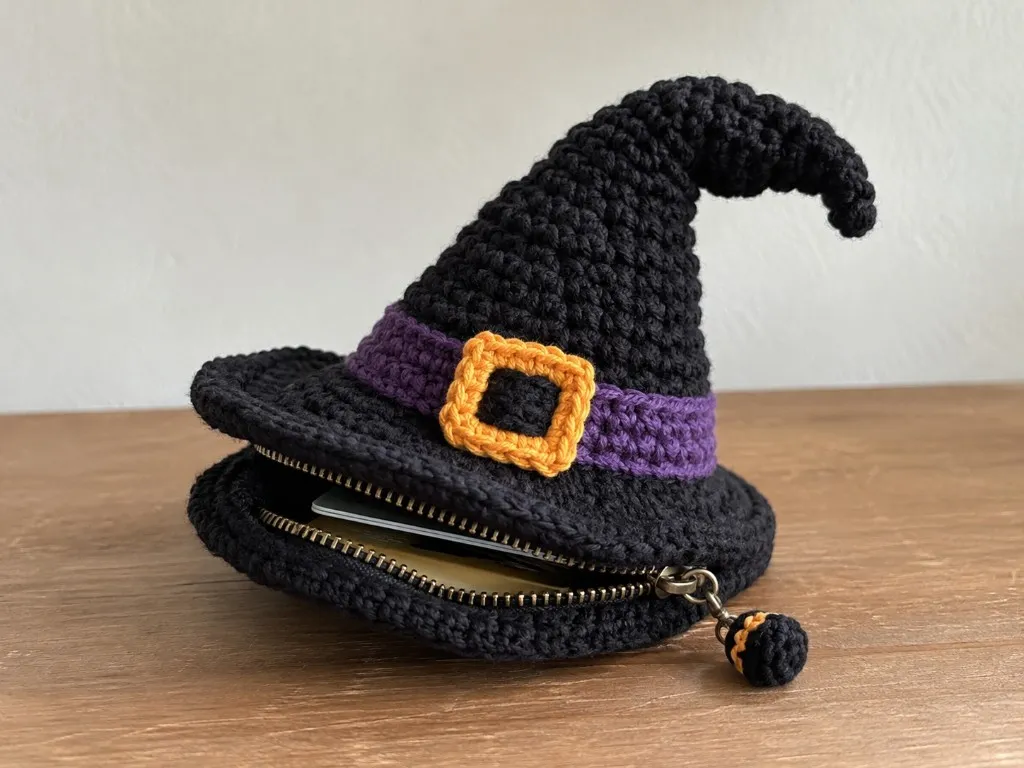 Witch Hat Crochet Wallet: Free Two-Pocket Card Wallet Pattern